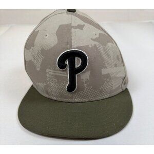 New Era 59FIFTY Philadelphia Phillies Hat 7 5/8 Camo Olive Green MLB Fitted Cap